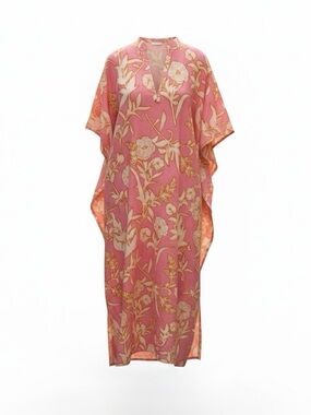 Olivia James The Label Louisa Cover Up Kaftan Pink Orange Floral Small